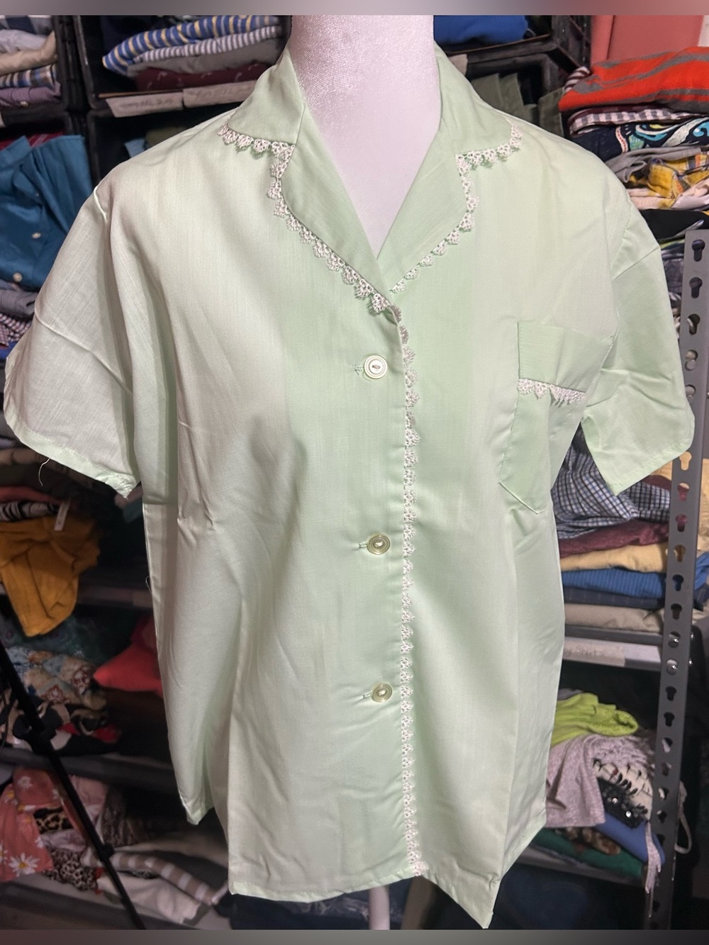 Vintage Carole Mint Green Lace Trim Pajama Set Size Small